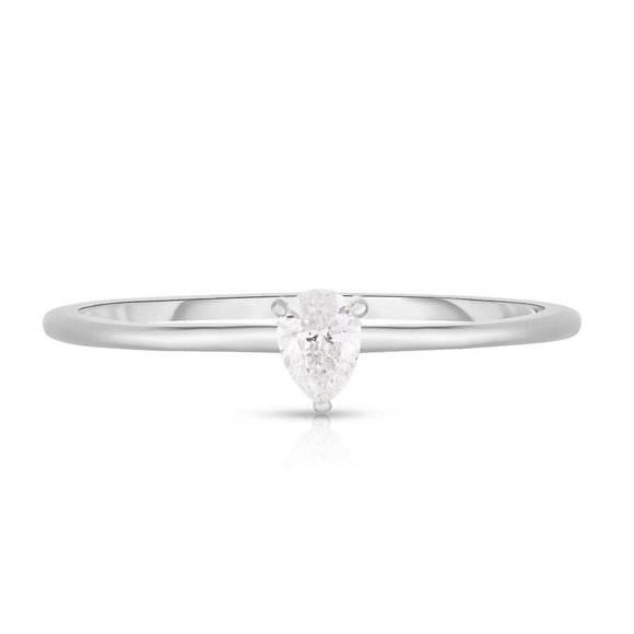 Single Pear Diamond Ring In 14k Gold - Picture 1 of 7